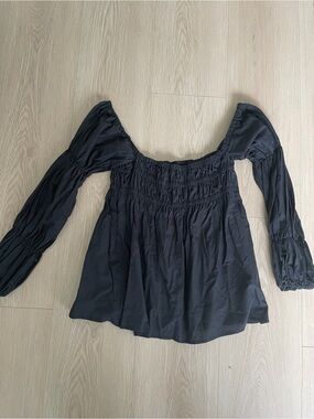 Maya Meyer Black Smocked Off the Shoulder Top